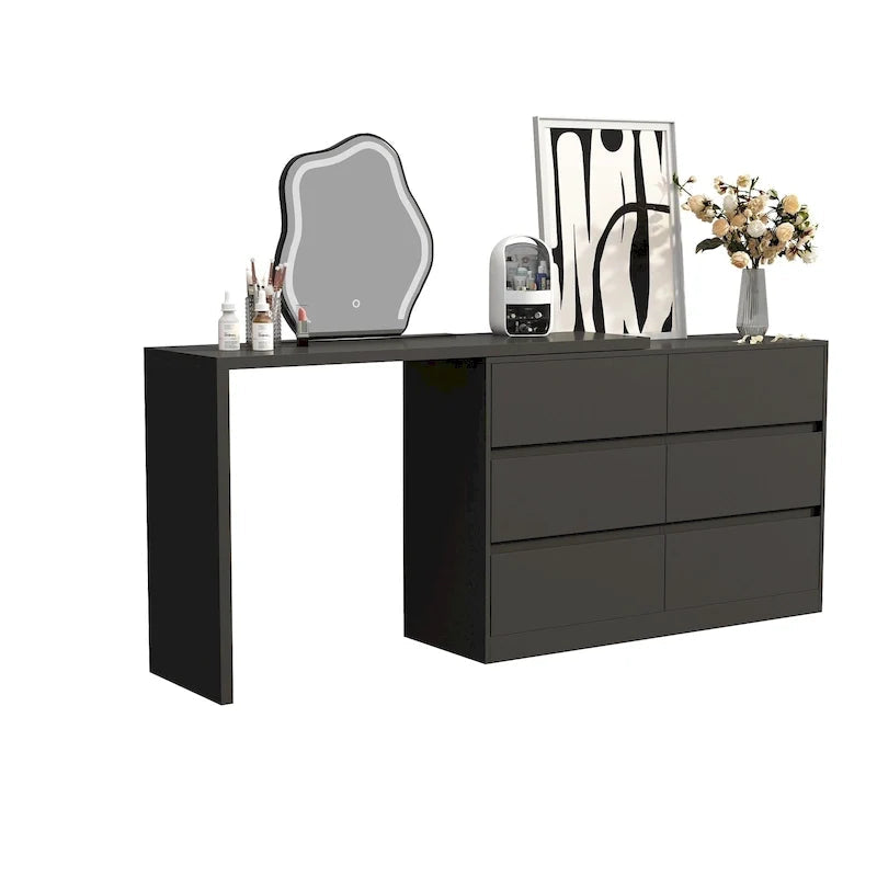 32.7-Inch Swivel Dresser and 6-Drawer Desk/Vanity, White/Black