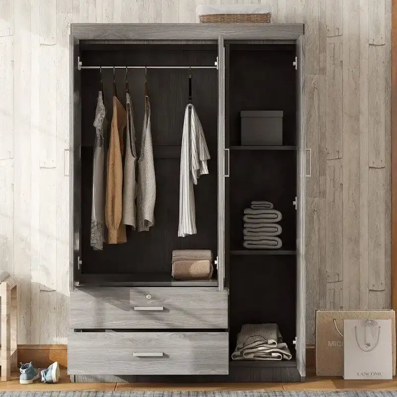 3-Door Wardrobe with Mirrors, Shelves and 2 Drawers