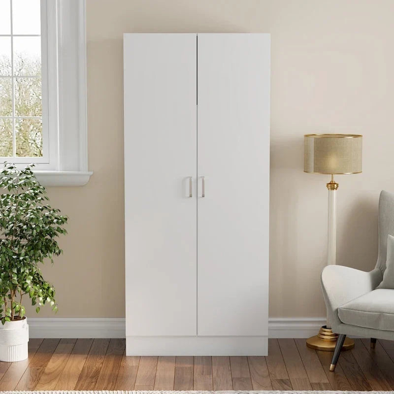 Freestanding 2-Door Bedroom Wardrobe with Clothes Rail