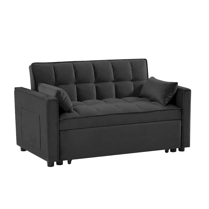 3-in-1 Velvet Convertible Sofa Bed with Trundle and Reclining Backrest