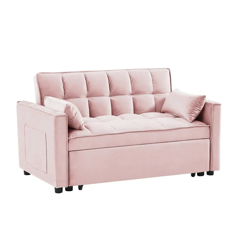 3-in-1 Velvet Convertible Sofa Bed with Trundle and Reclining Backrest