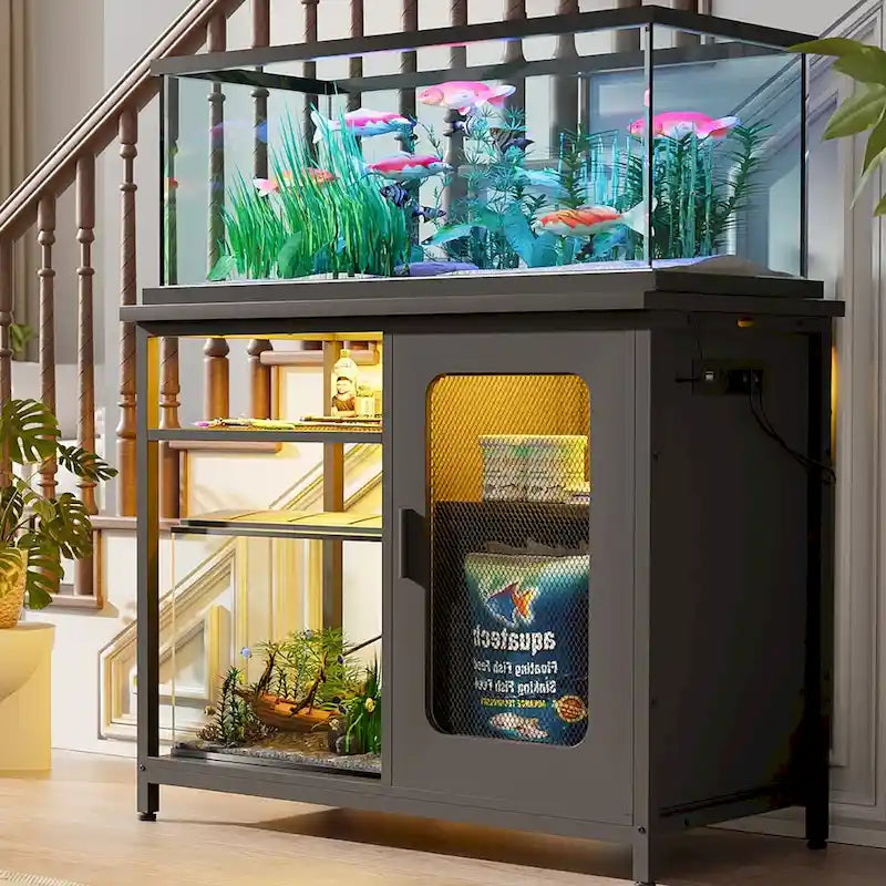 75–110 L Aquarium Cabinet with Power Outlets and LED Lighting