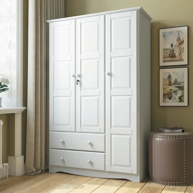 3-Door Wardrobe, White/Mocha/Java, Solid Wood