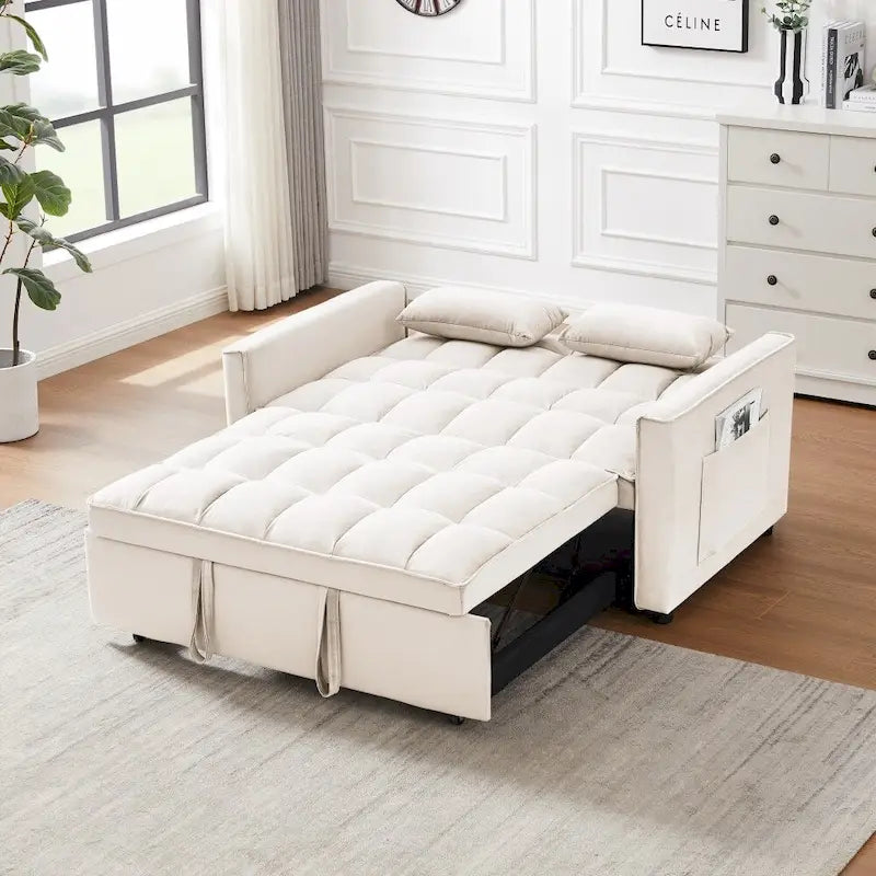 3-in-1 Velvet Convertible Sofa Bed with Trundle and Reclining Backrest