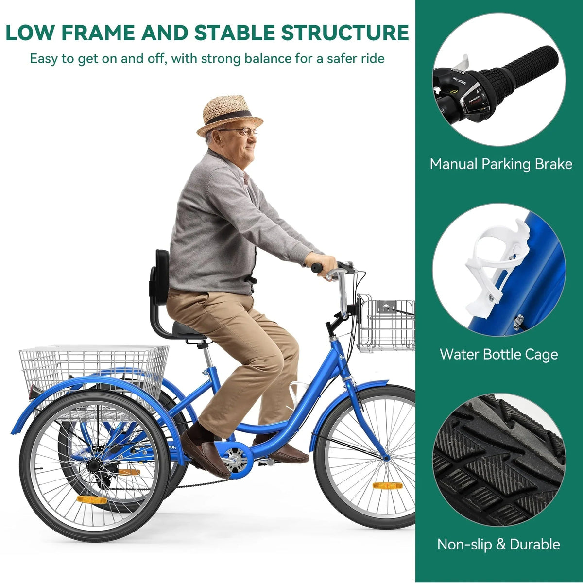 Adult 3-Wheel Tricycle with 7 Speeds
