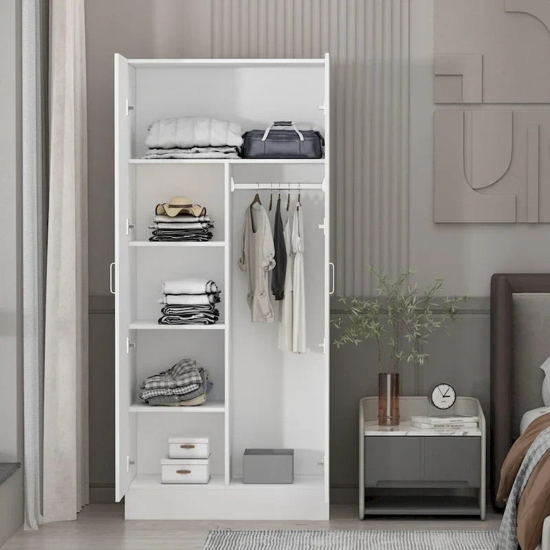 Freestanding 2-Door Bedroom Wardrobe with Clothes Rail