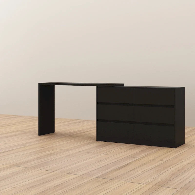 32.7-Inch Swivel Dresser and 6-Drawer Desk/Vanity, White/Black