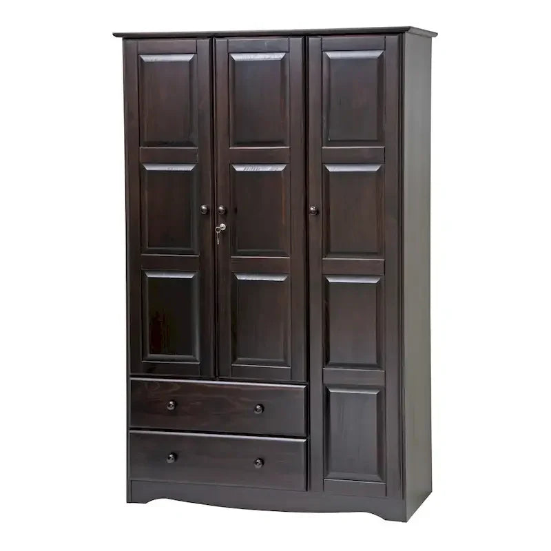 3-Door Wardrobe, White/Mocha/Java, Solid Wood
