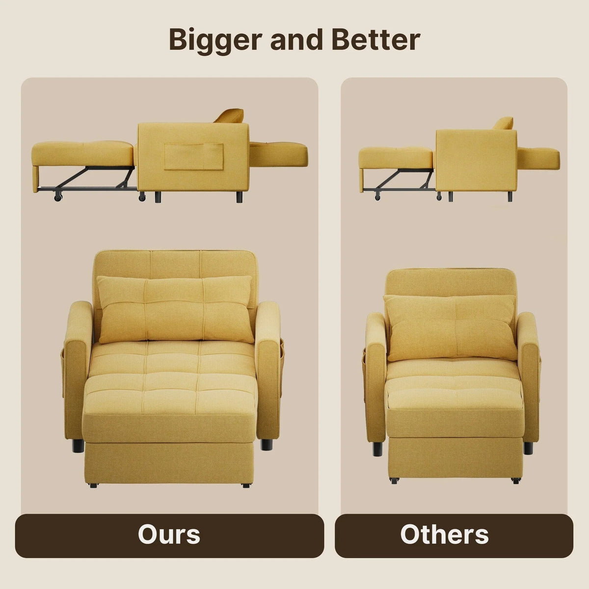 3-in-1 Convertible Sofa Bed, Folding Sofa Chair and Sleeper for Living Room