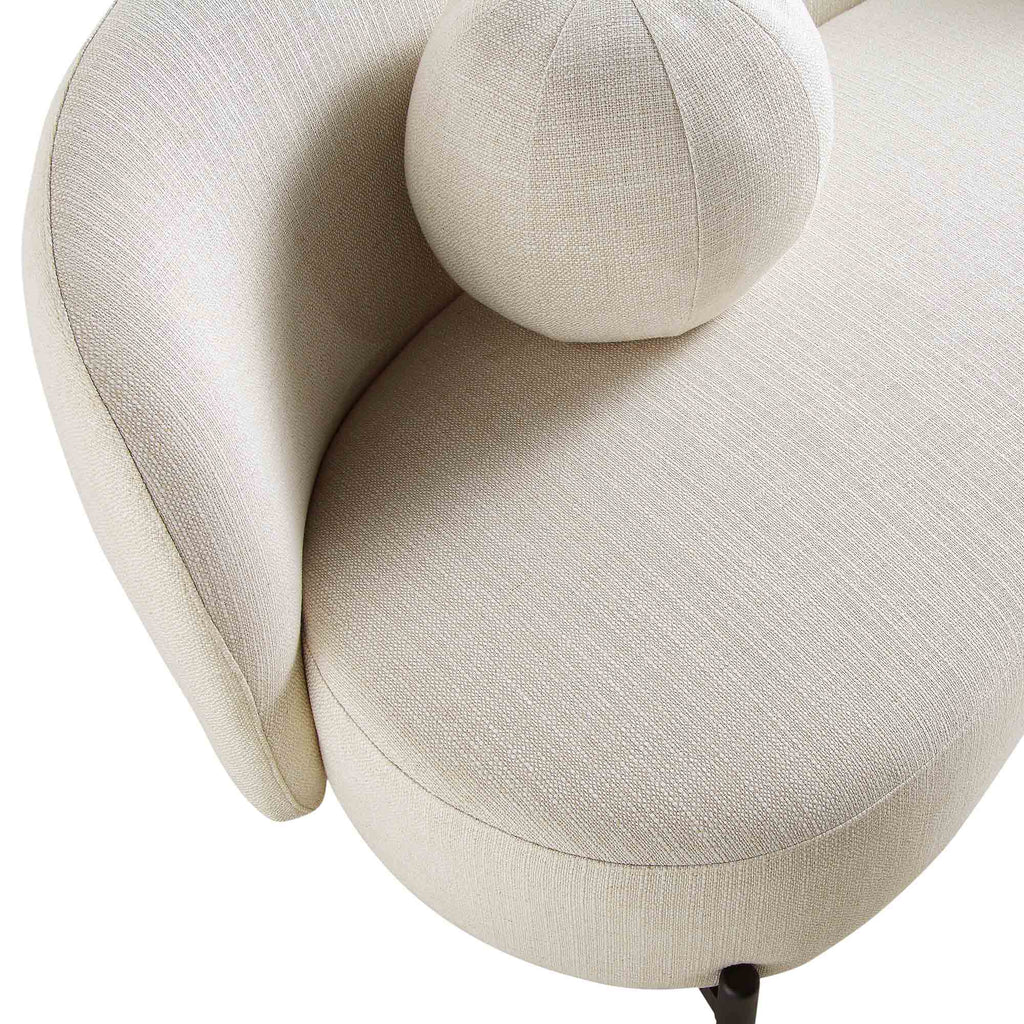 3-Seat Curved Sofa with Ball Cushions, Beige Linen Blend