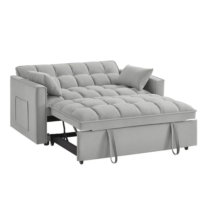 4-in-1 Upholstered Sofa Bed with Armrests, Storage Pockets and Adjustable Backrest
