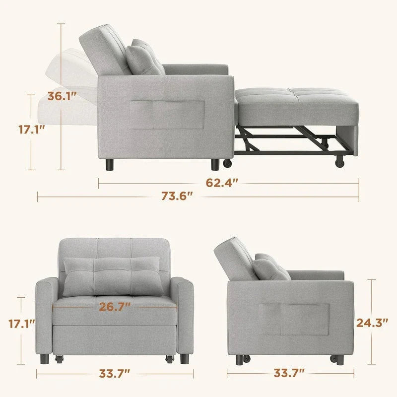3-in-1 Convertible Sofa Bed, Folding Sofa Chair and Sleeper for Living Room