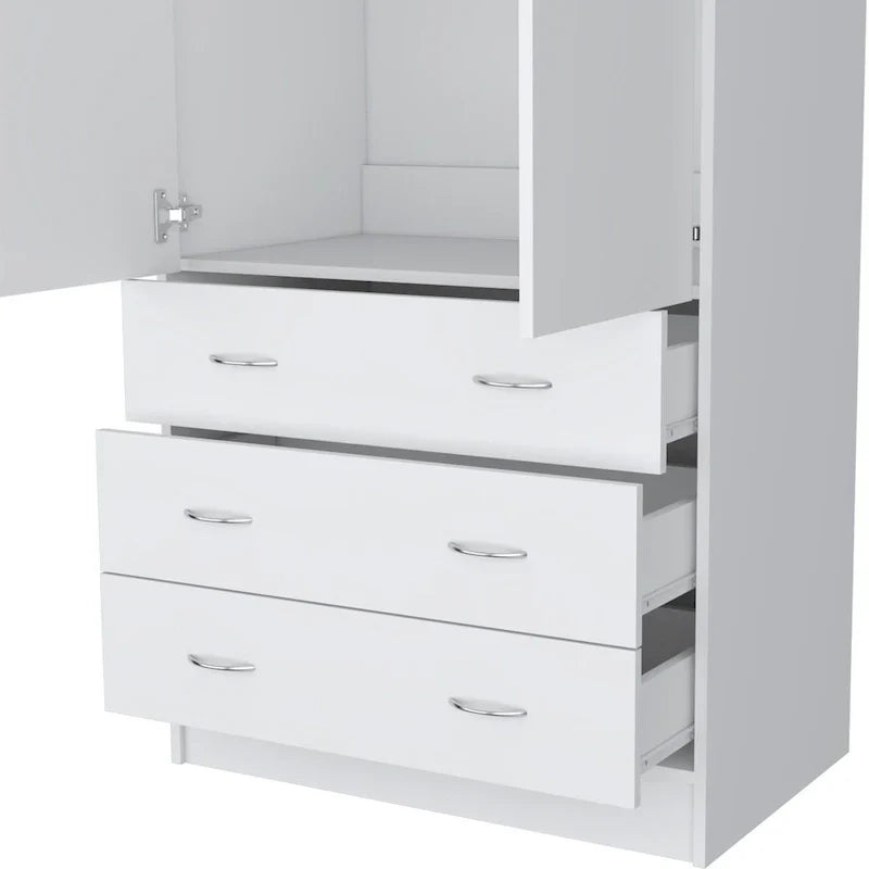 Modern 2-Door Wardrobe with 3 Drawers and 1 Hanging Rail
