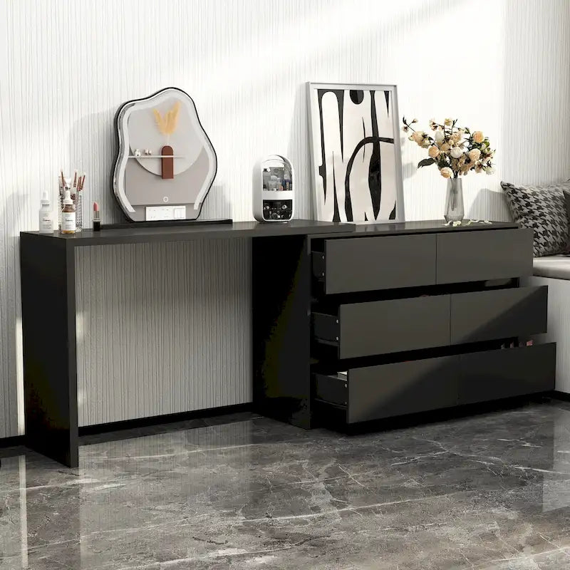 32.7-Inch Swivel Dresser and 6-Drawer Desk/Vanity, White/Black