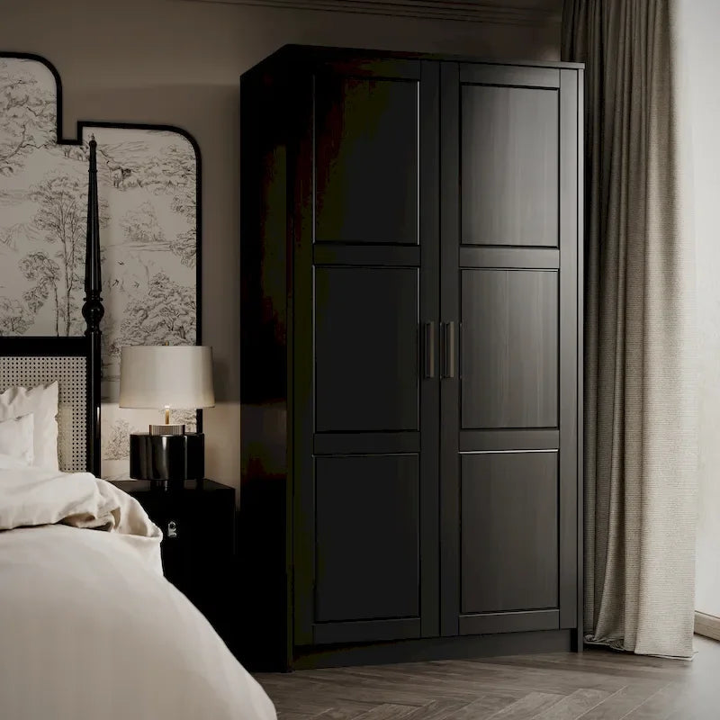2-Door Solid Wood Wardrobe with Solid or Mirrored Doors