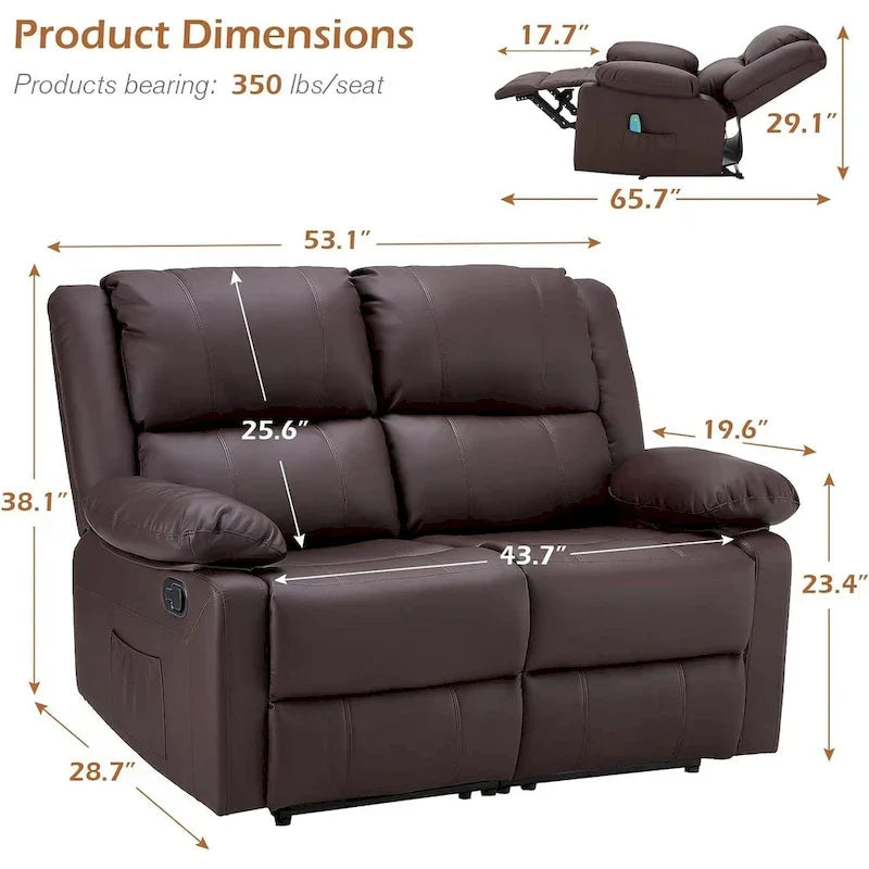2-Seat Reclining Loveseat with Heat and Massage Functions