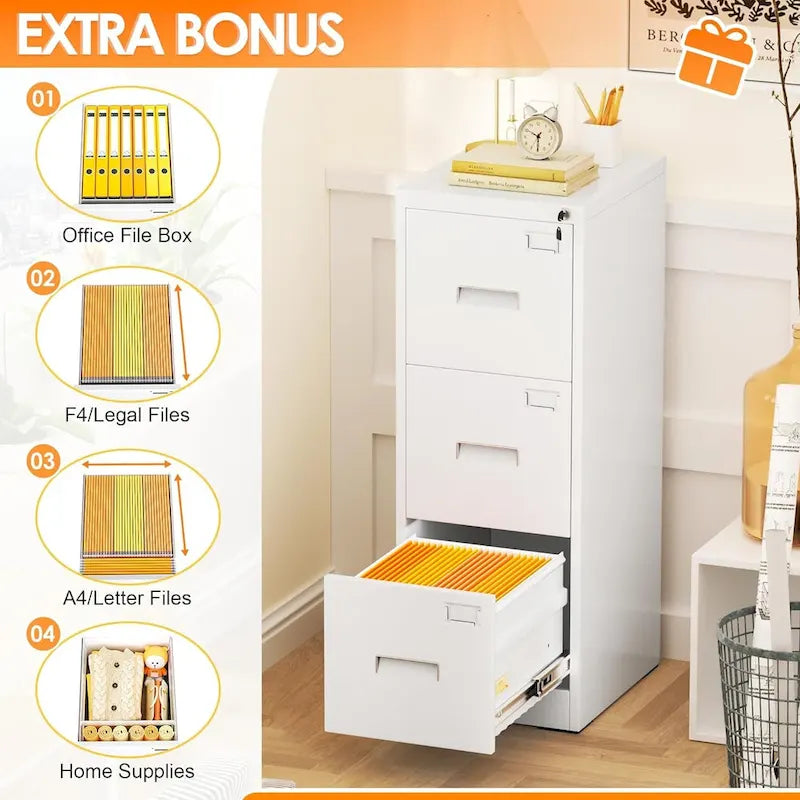 3-Drawer Mobile Vertical Filing Cabinet for Home Office