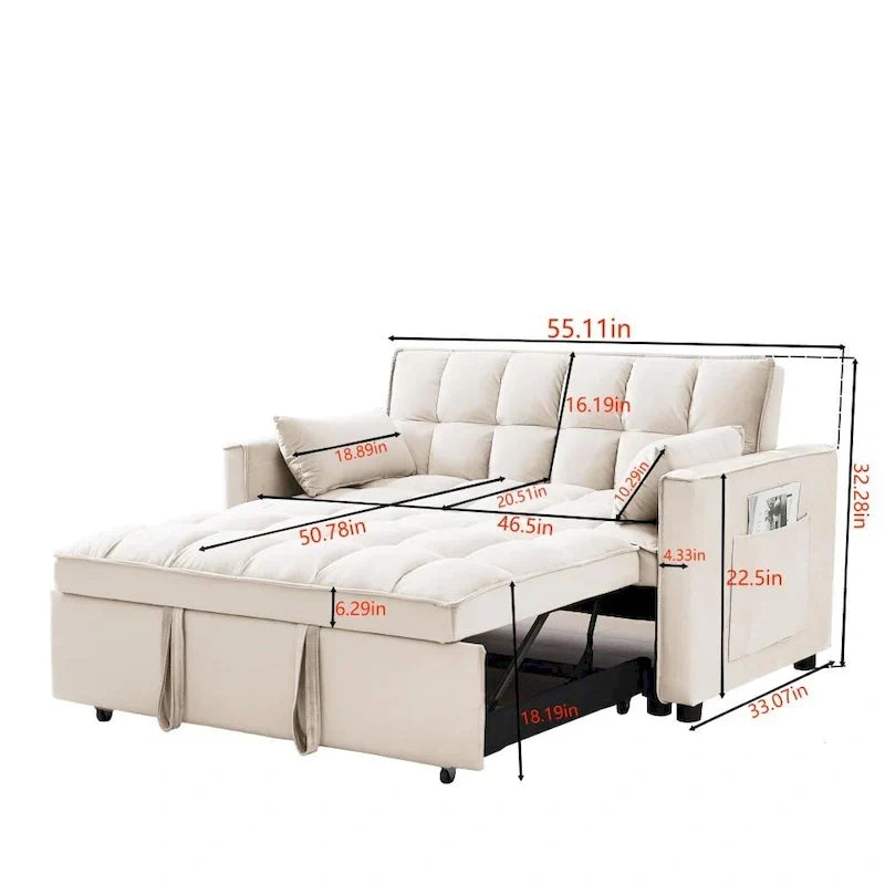 3-in-1 Velvet Convertible Sofa Bed with Trundle and Reclining Backrest