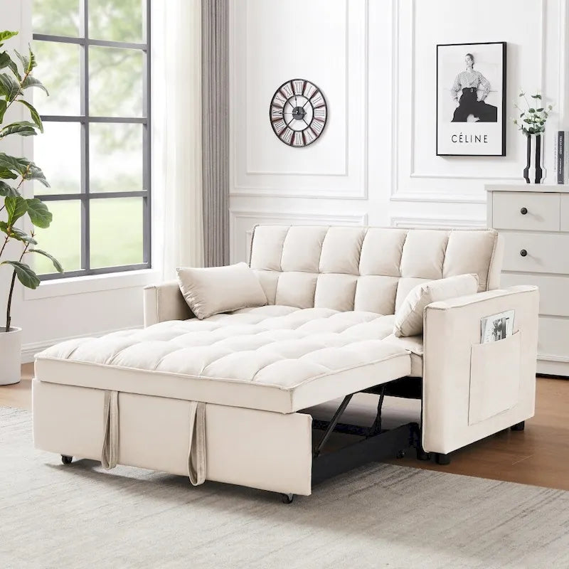 3-in-1 Velvet Convertible Sofa Bed with Trundle and Reclining Backrest
