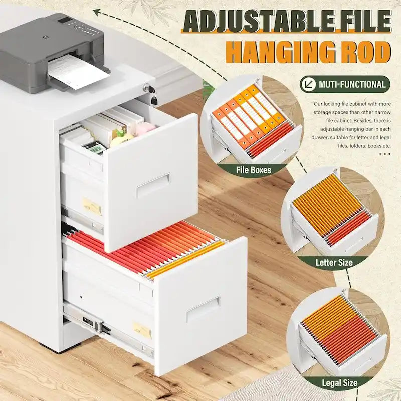 2-Drawer Vertical Locking Filing Cabinet for Home Office