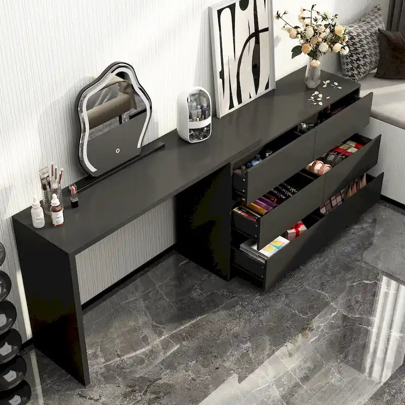 32.7-Inch Swivel Dresser and 6-Drawer Desk/Vanity, White/Black