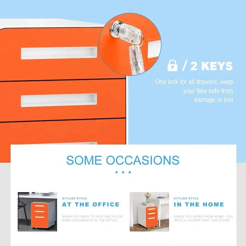 3-Drawer Mobile Vertical Filing Cabinet for Home Office