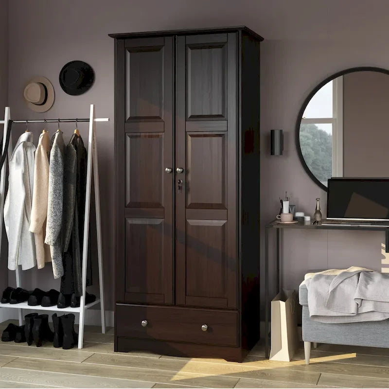 Modular 100% Solid Wood Wardrobe with Metal or Wood Handles