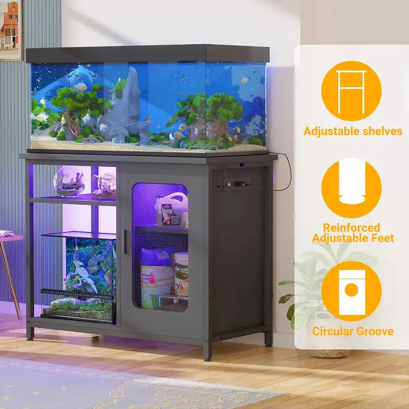 75–110 L Aquarium Cabinet with Power Outlets and LED Lighting