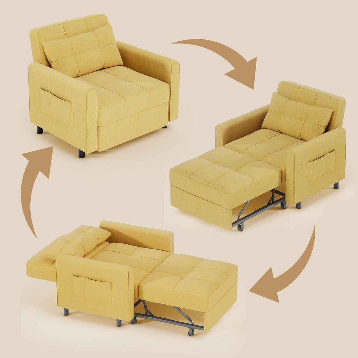 3-in-1 Convertible Sofa Bed, Folding Sofa Chair and Sleeper for Living Room