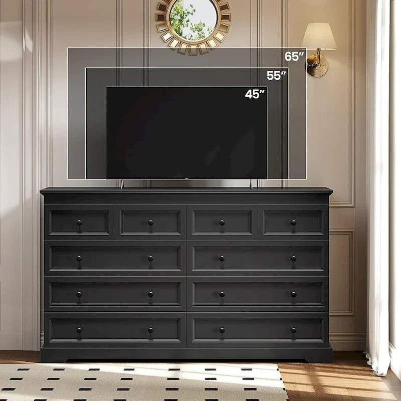 10-Drawer Dresser, Large Wooden Chest of Drawers