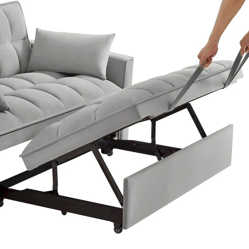 4-in-1 Upholstered Sofa Bed with Armrests, Storage Pockets and Adjustable Backrest