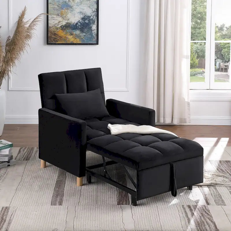 3-in-1 Convertible Chair Bed, Black