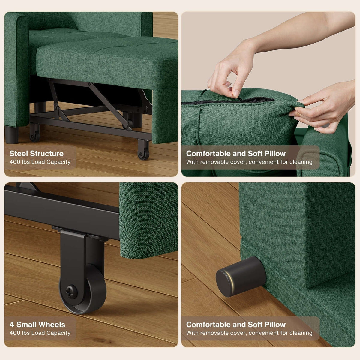 3-in-1 Convertible Sofa Bed, Folding Sofa Chair and Sleeper for Living Room