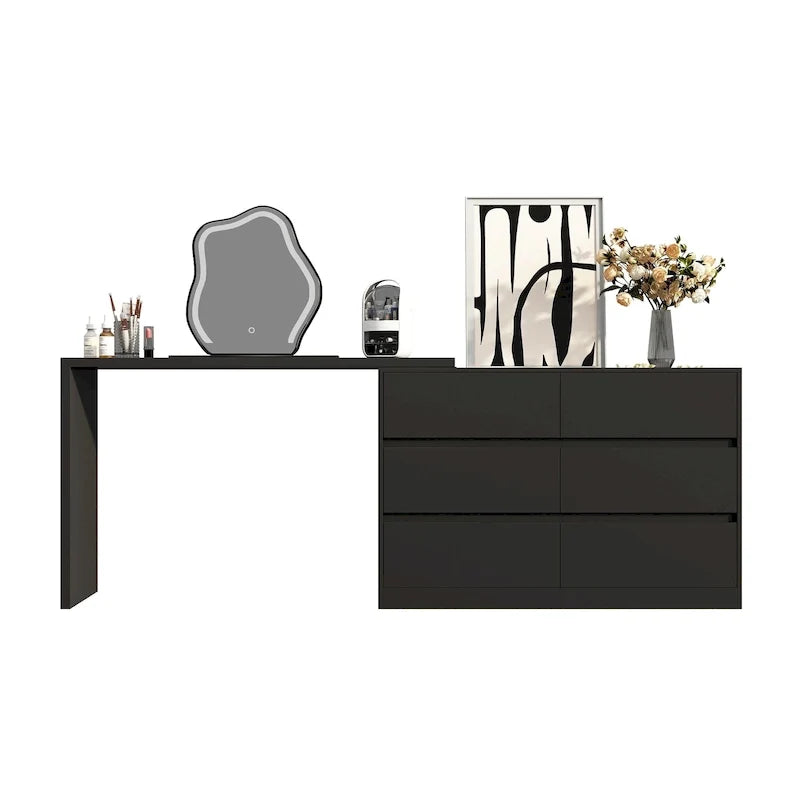 32.7-Inch Swivel Dresser and 6-Drawer Desk/Vanity, White/Black