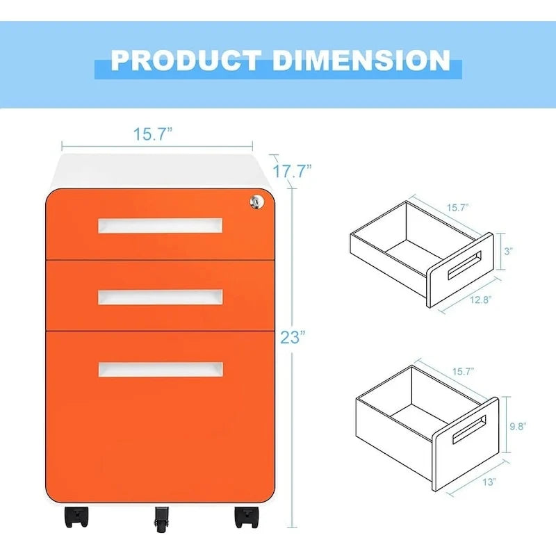 3-Drawer Mobile Vertical Filing Cabinet for Home Office