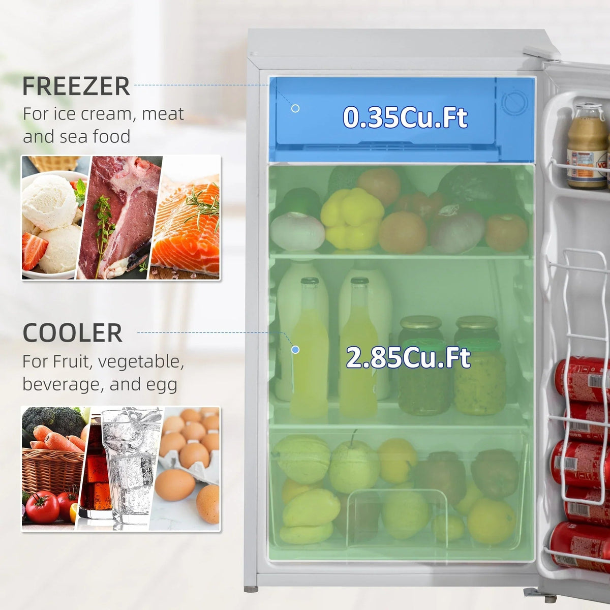 3.2 cu. ft. Compact Mini Fridge with Freezer and Adjustable Thermostat
