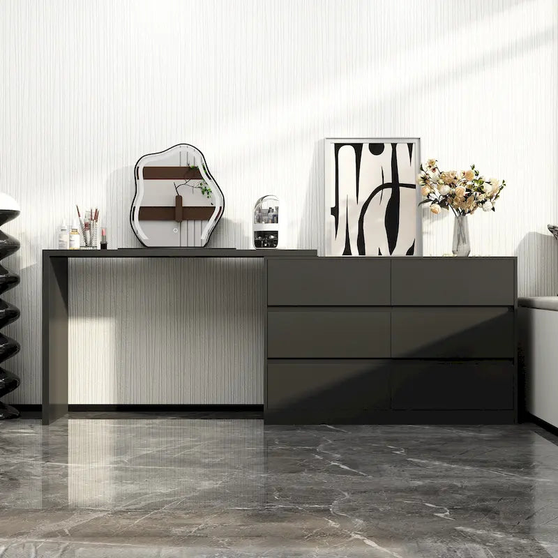 32.7-Inch Swivel Dresser and 6-Drawer Desk/Vanity, White/Black