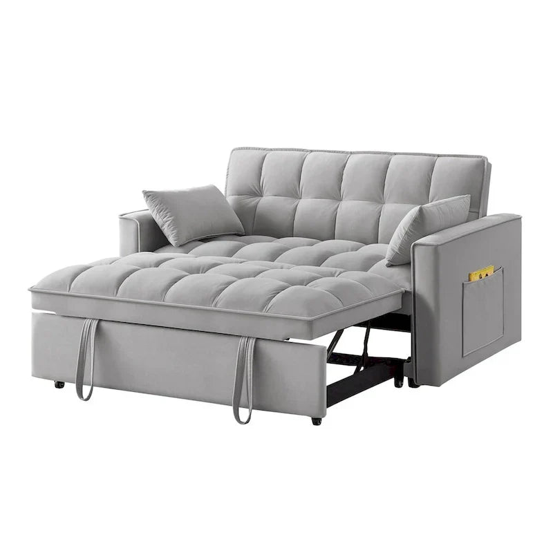 4-in-1 Upholstered Sofa Bed with Armrests, Storage Pockets and Adjustable Backrest