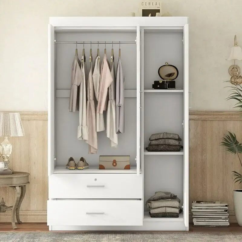 3-Door Wardrobe with Mirrors, Shelves and 2 Drawers