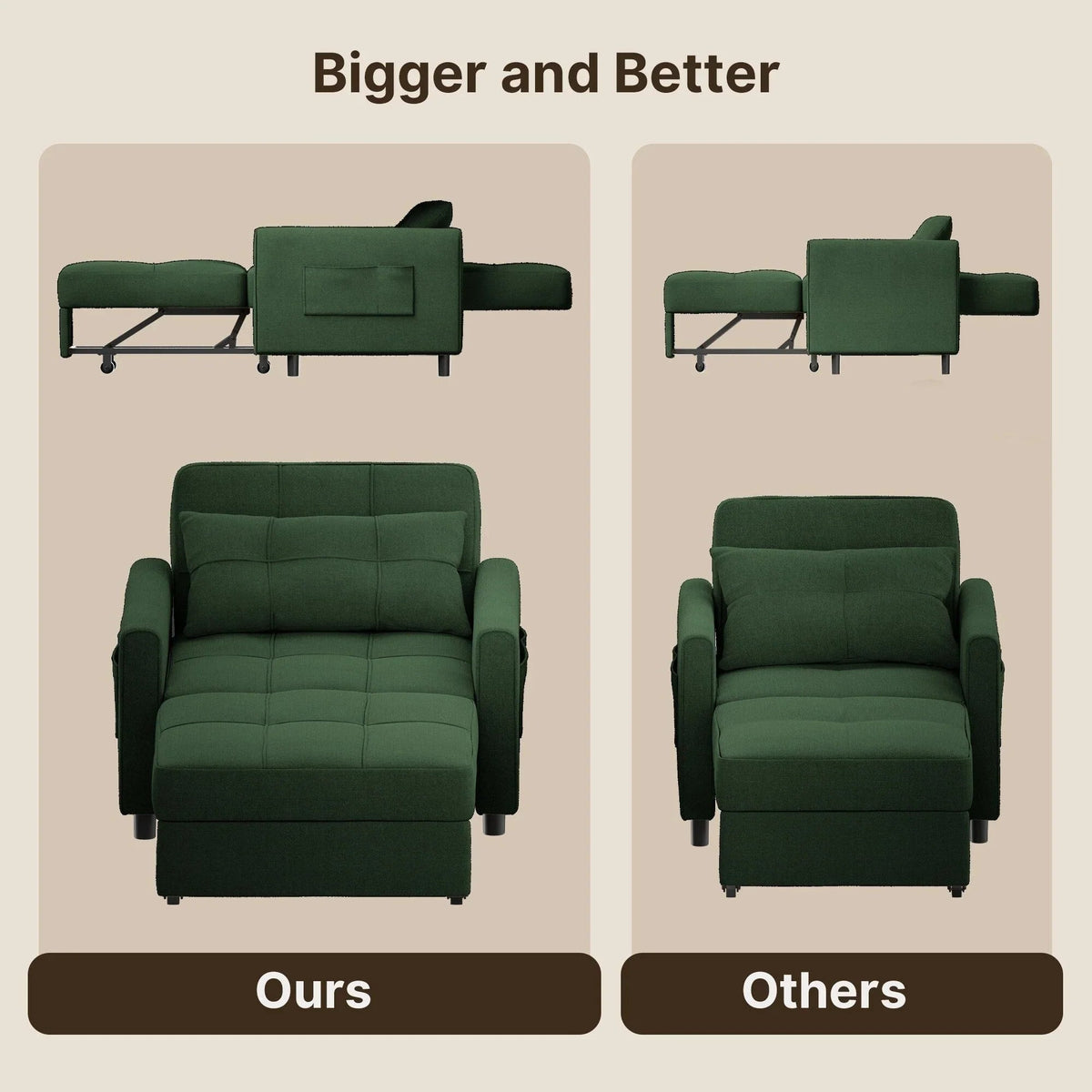 3-in-1 Convertible Sofa Bed, Folding Sofa Chair and Sleeper for Living Room