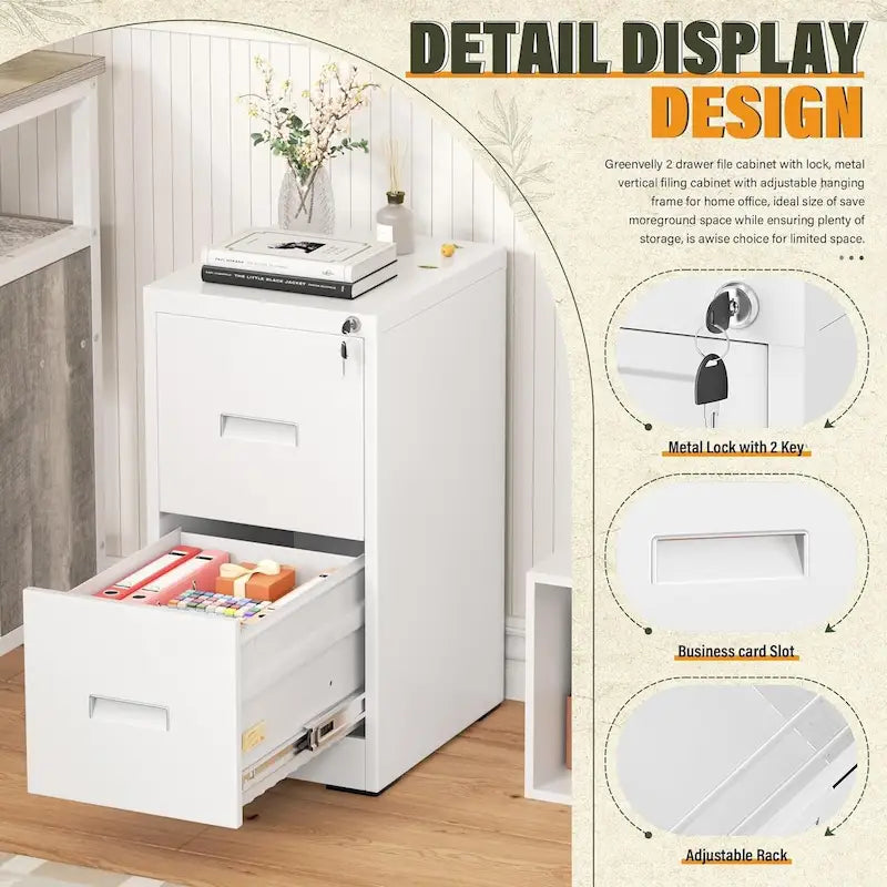 2-Drawer Vertical Locking Filing Cabinet for Home Office