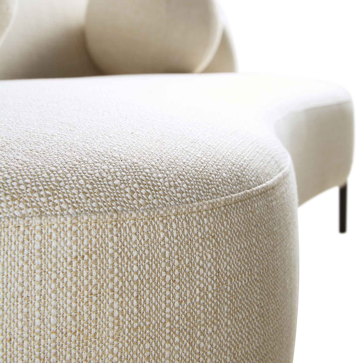 3-Seat Curved Sofa with Ball Cushions, Beige Linen Blend