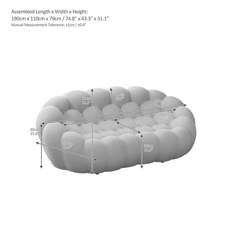 2-Seat Curved Bubble Loveseat with 3D Textured Fabric for Living Room or Apartment