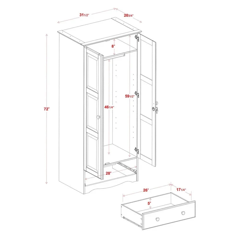 Modular 100% Solid Wood Wardrobe with Metal or Wood Handles