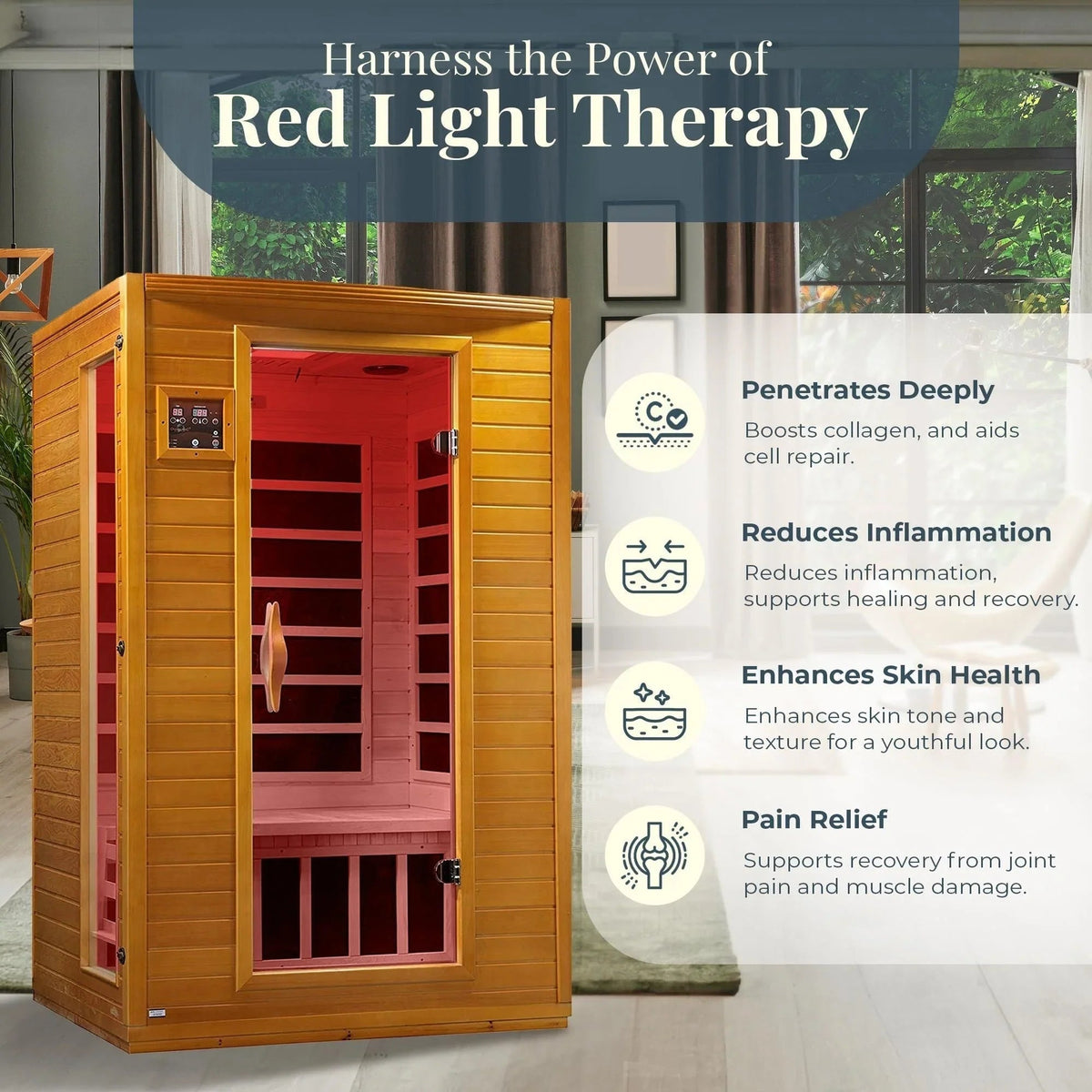 Low-EMF Far Infrared Sauna for 2 People, Canadian Hemlock Wood