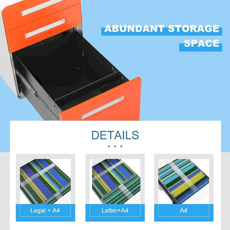 3-Drawer Mobile Vertical Filing Cabinet for Home Office