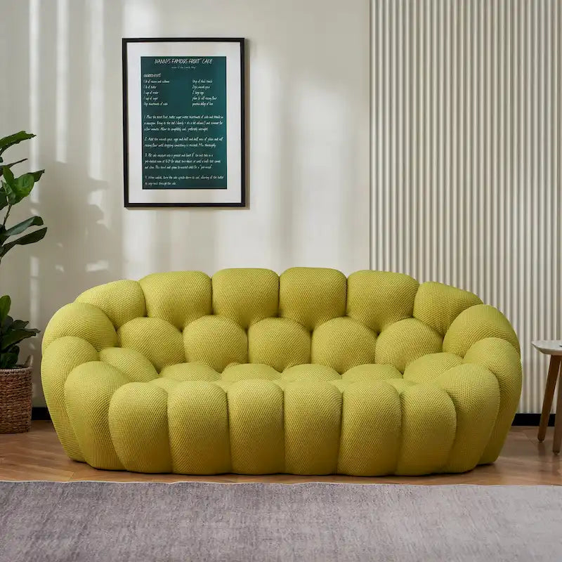 2-Seat Curved Bubble Loveseat with 3D Textured Fabric for Living Room or Apartment