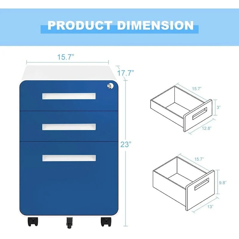 3-Drawer Mobile Vertical Filing Cabinet for Home Office