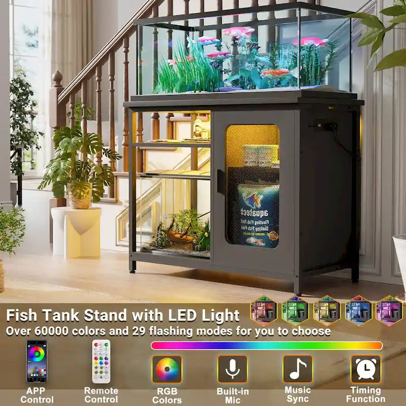 75–110 L Aquarium Cabinet with Power Outlets and LED Lighting
