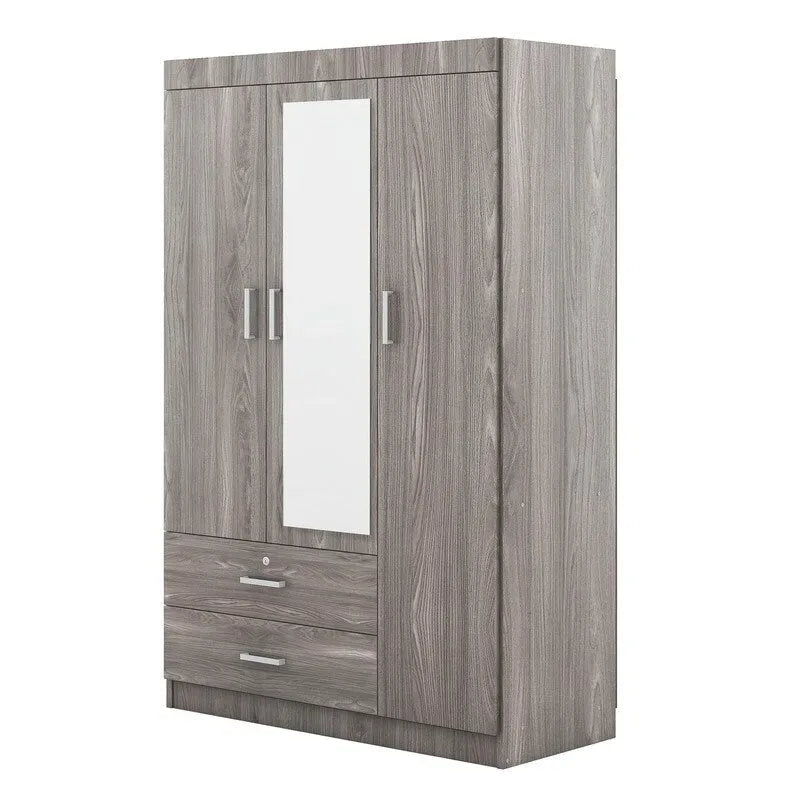 3-Door Wardrobe with Mirrors, Shelves and 2 Drawers